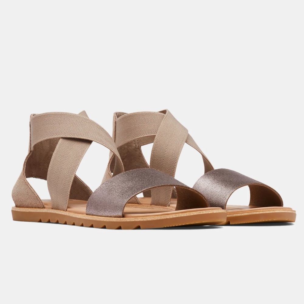 Sorel Ella II NL3202 Tan and Brown‎ Women's Sandals 9.5 Metallic